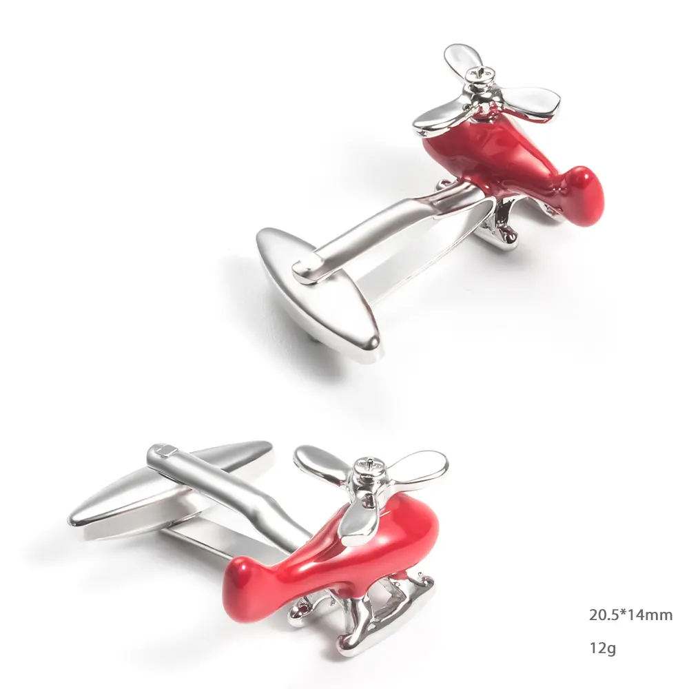 Wholesale Chinese Factory Fashion Red Enamel Helicopter Plane Cufflinks Gift for Men Shirt CC0276