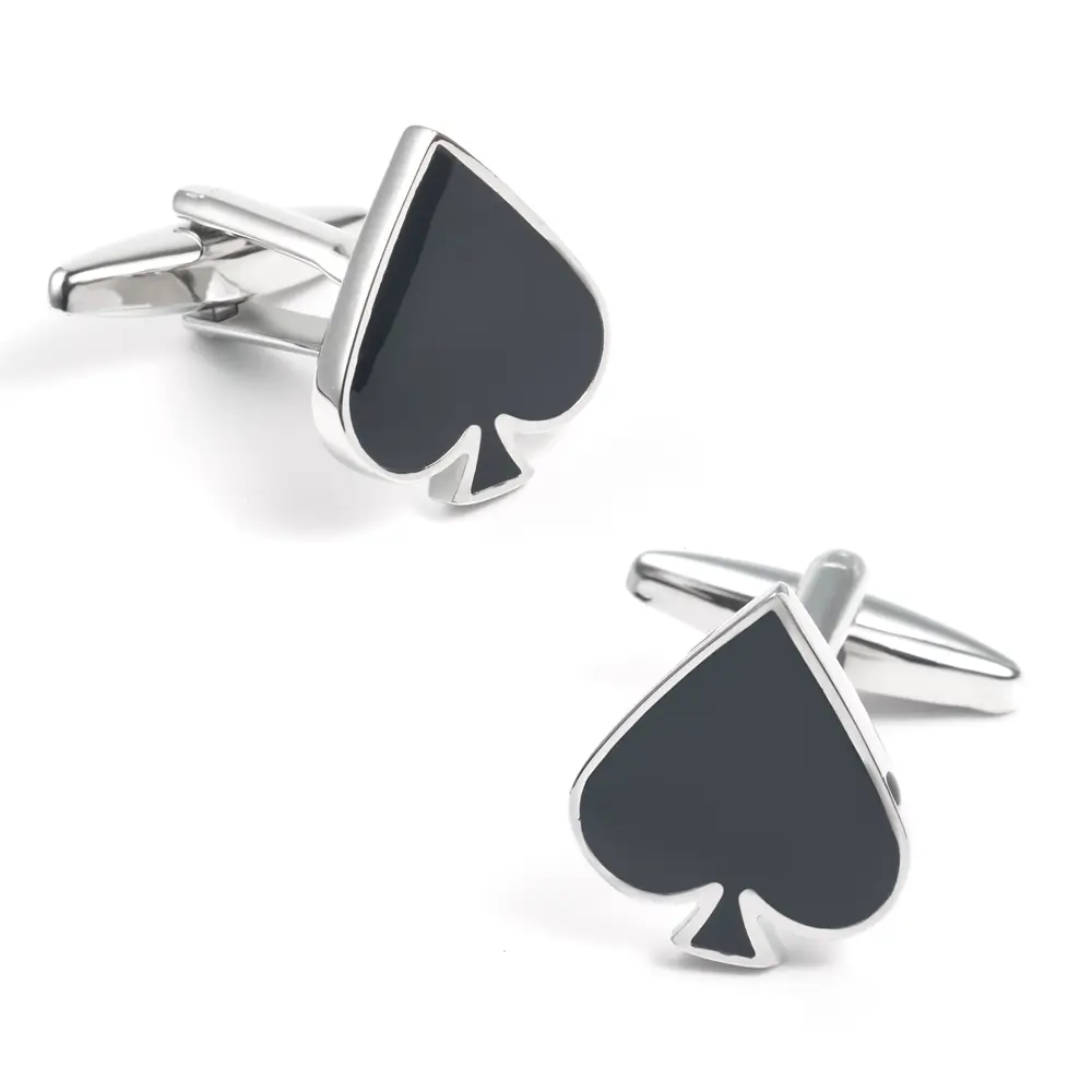 Custom Ready to Ship Black Packer Shaped Card Game Metal Silver Cufflinks for Men CC0005 Exporter, Exporters