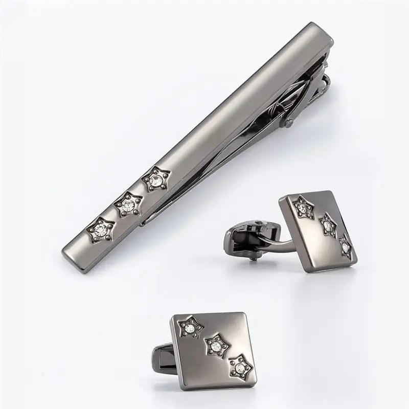 OEM Star Curved Rose Gold Plated Tie bar and Cufflink set with Crystal Men Business Gifts Supplier, Company