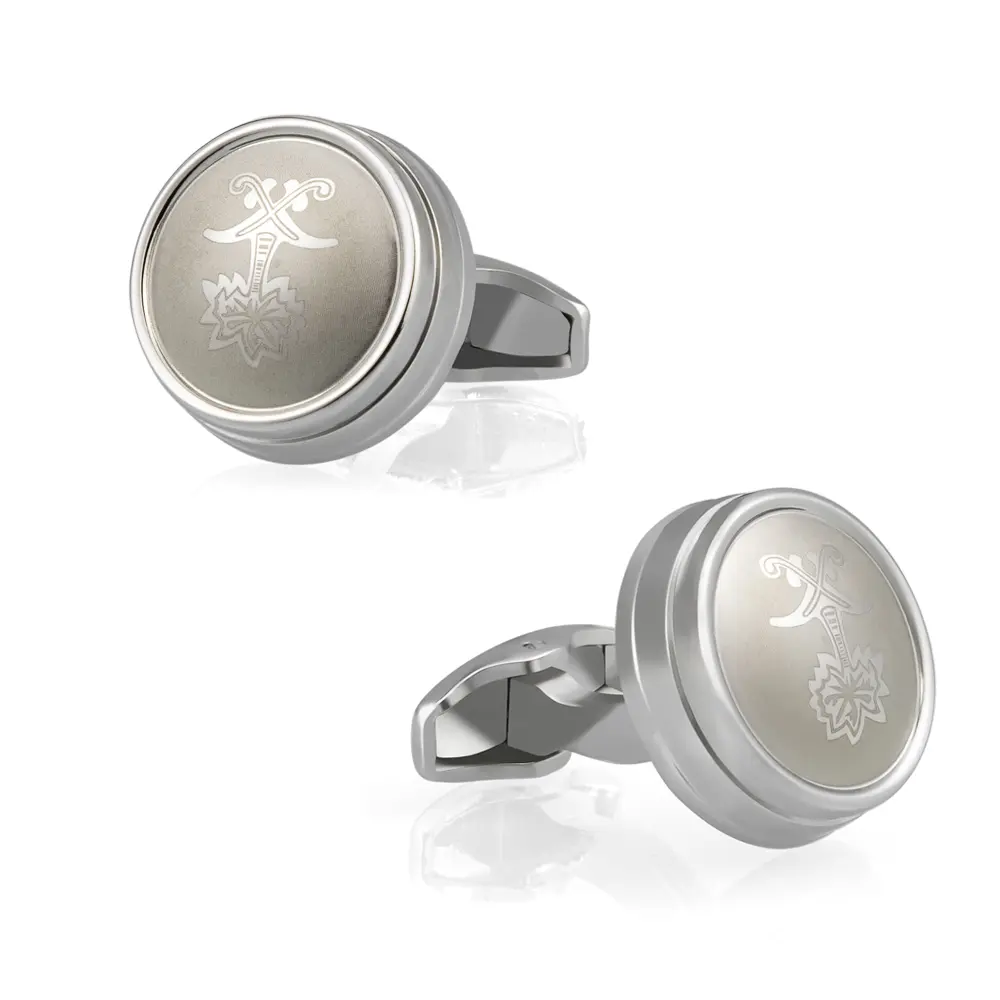 ODM JINJIE Wholesale Arabia Popular Palm Tree Pattern Design Round Silver Plated Metal Cuff Links CLW6001-S Suppliers, Exporter