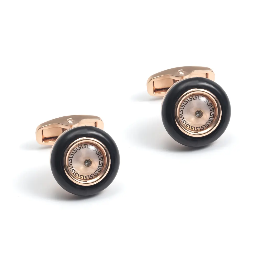 OEM Rose Golden Plated Cufflinks Arab Popular Stylsich Diamond and Onyx Cuff Link Manufacturer, Supplier