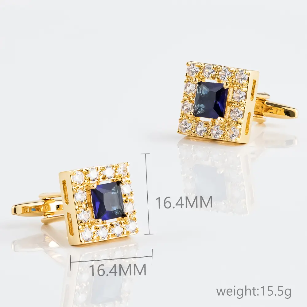Wholesale New High Quality Luxury Gold Plated Sapphire and Diamond Square Cufflinks For Men Suits CS8372-G2 Manufacturers, Factories
