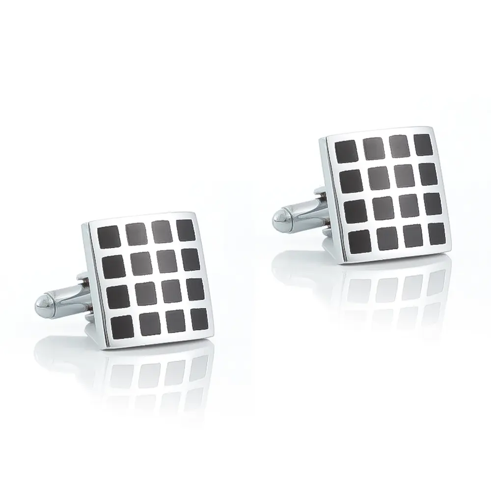 Wholesale Fashion Simple Design Accessories Square Black and White Plaid Brass Cufflinks CC-Q121 Factories, Companies