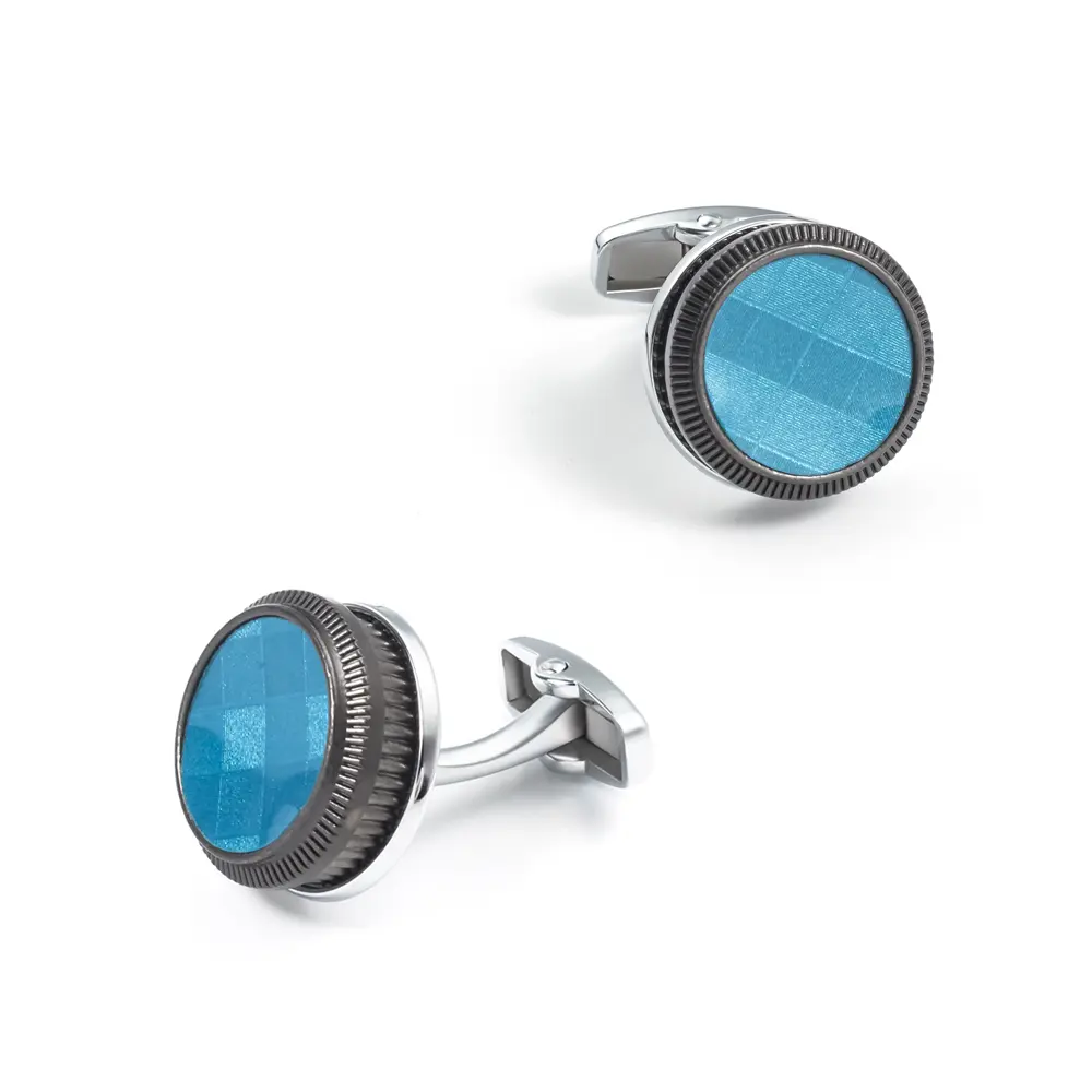 ODM Luxury Men Jewelry Alloy Material Round Shape Blue Cufflinks Groomsman Gifts Manufacturers, Factory