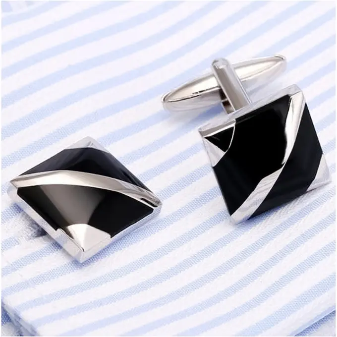 ODM Elegant Silver Black Diagonal Cufflinks Stone Inlaid Shirt Men Cuff Links Manufacturer, Manufacturers