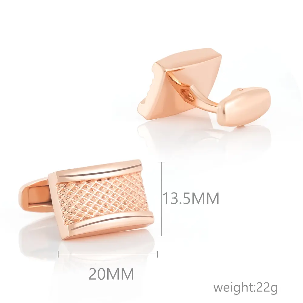 ODM Laser Metal Engraving Rectangle Shaped Premium Grid Cufflinks Luxury Rose Gold CLW0007-RG Exporter, Exporters