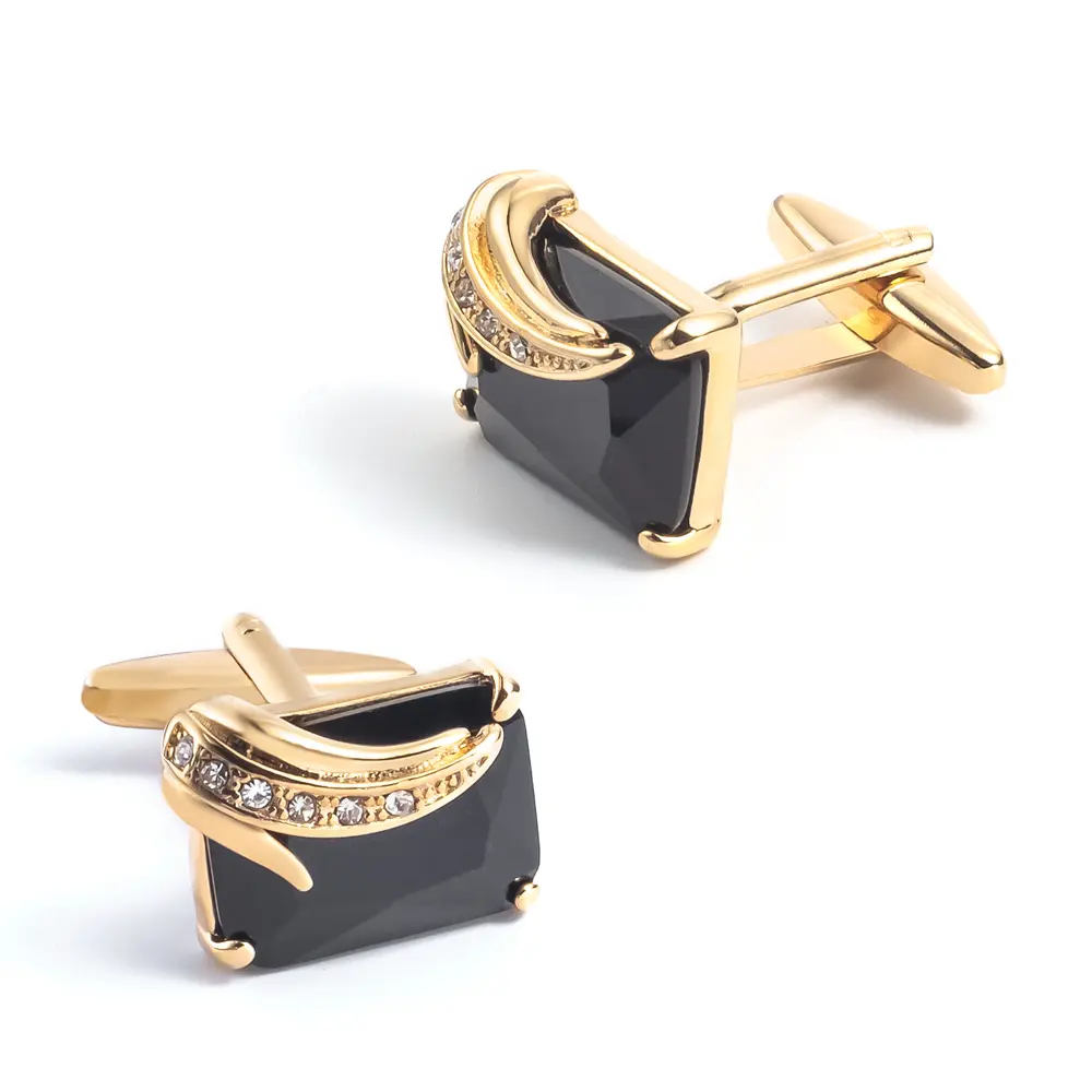 Wholesale Luxury Square Golden Black Crystal Cufflinks Men Jewelry Gemstone Cuff links CS0095-1