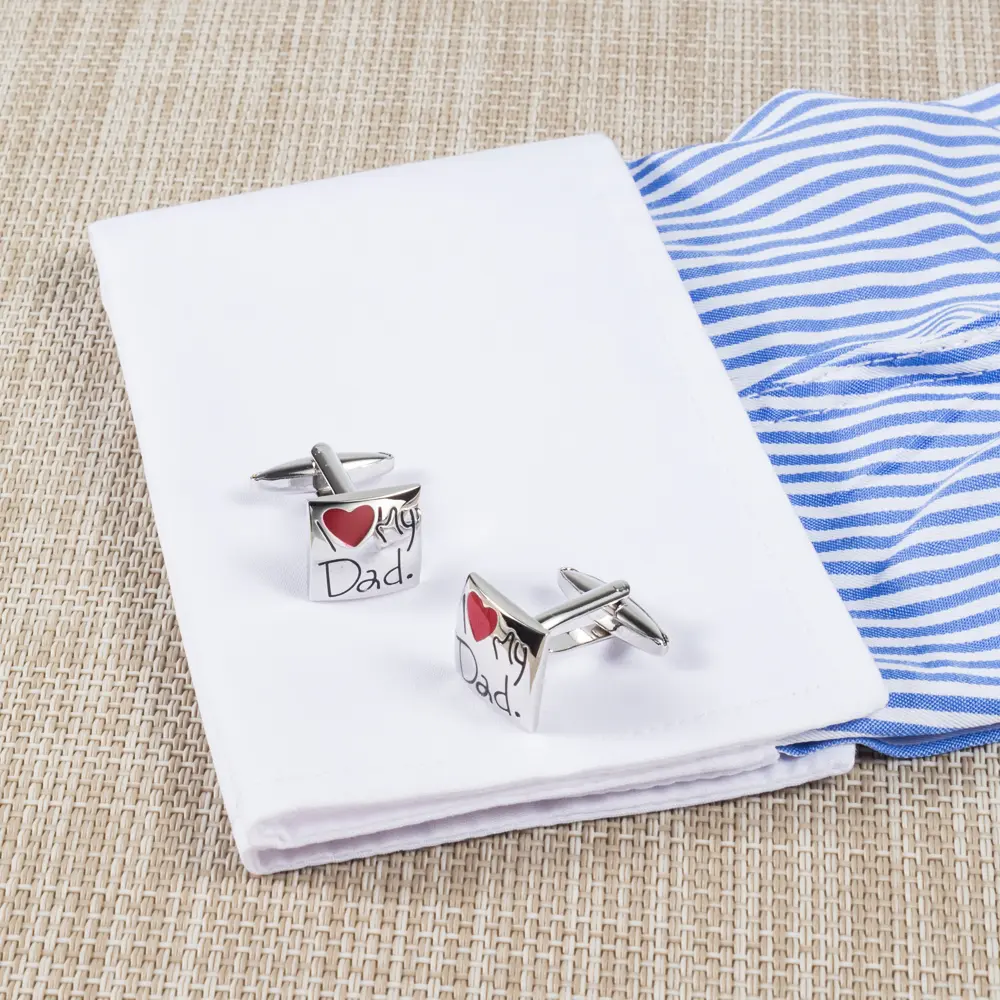 ODM Best Selling Enamel Silver I Love My Dad Red Heart Cufflinks Gift for Daddy Father's Day CC0006 Supplier, Companies