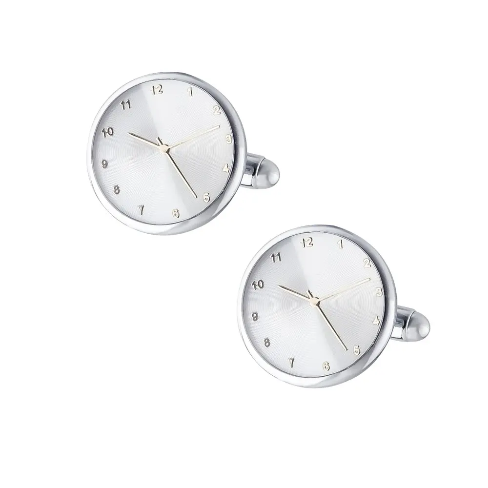Wholesale Silver Plated Round White Watch Clock Design Cuff links for Men Suit Factory, Factories
