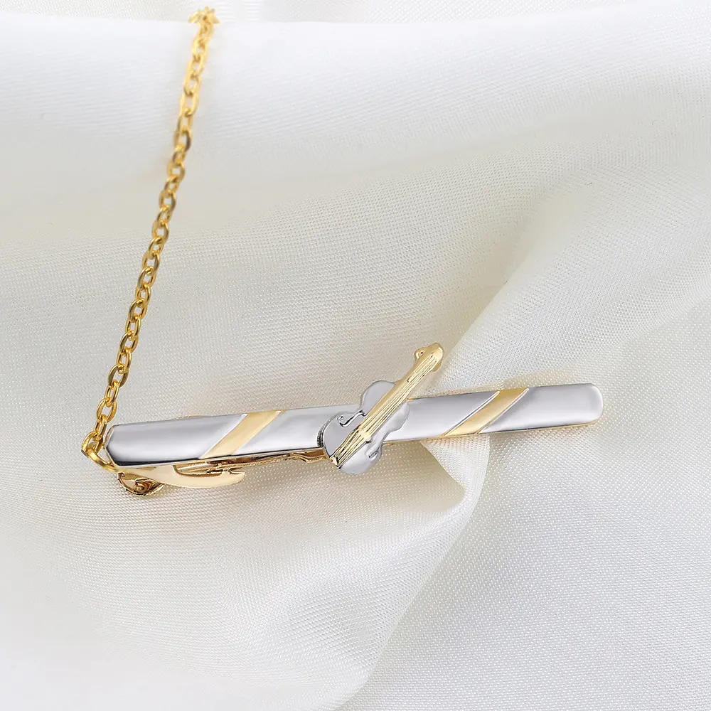 ODM Factory Hot Selling Novelty Gold Plated Business Men Brass Metal Guitar Design Tie Clips TL0005 Suppliers, Factories