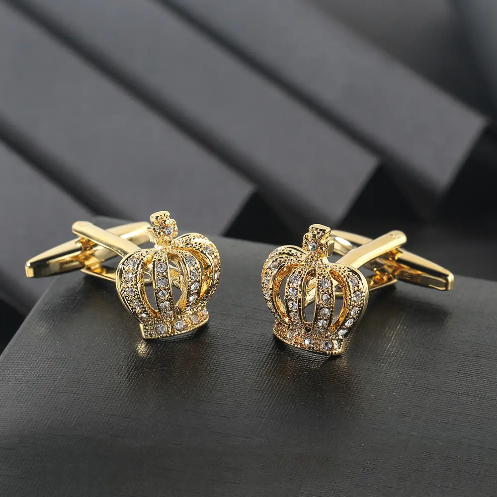 ODM Hot Selling Men's Gold Plated Crystal Crown Jewels Elegant Personalized Cuff Links CS0003 Manufacturer, Factory