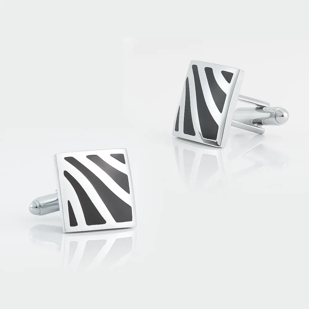 ODM Hot Selling Black and Silver Zebra Pattern Enamel Cufflinks Wholesale CC-Q019-1 Factories, Exporters
