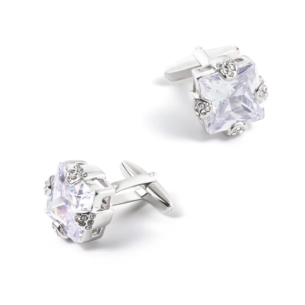 OEM Luxury Zircon Square Silver Color Formal Dress Business Shirt Cufflinks Men Wedding Gifts CS0007-W Suppliers, Company