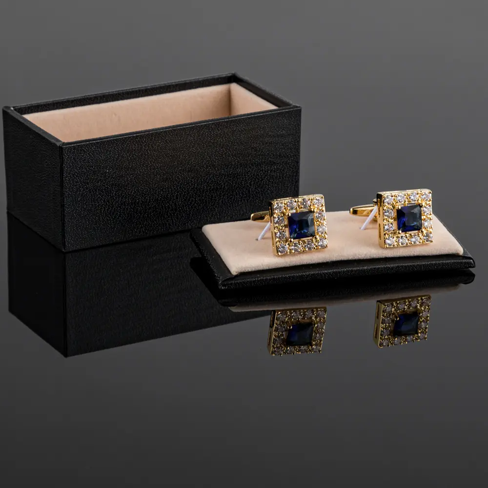 Wholesale New High Quality Luxury Gold Plated Sapphire and Diamond Square Cufflinks For Men Suits CS8372-G2 Manufacturers, Factories