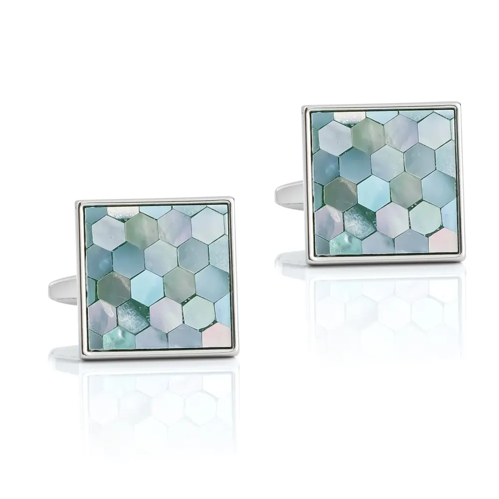 OEM High Quality Elegant Square Lightgreen Mother of Pearl Mosaic Cufflinks Suppliers, Factory