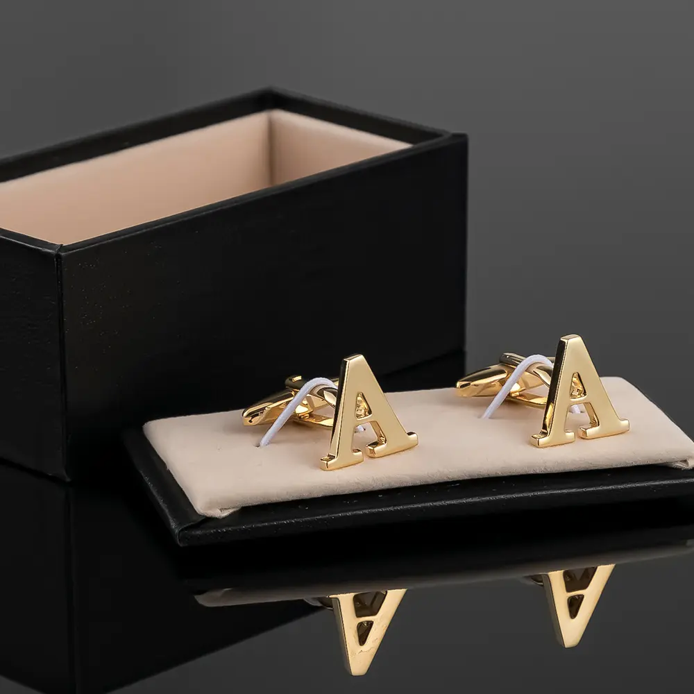 ODM Manufacturer High Quality Metal Brass Hollow Gold Initial Letter Alphabet Cufflinks For Mens CL0001-G Manufacturer, Factories