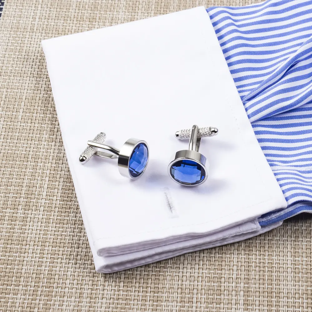 ODM Men's Cufflinks Blue Eyes Gemstone Zirconia Cufflinks Hot Selling CS0091-2 Manufacturers, Exporter