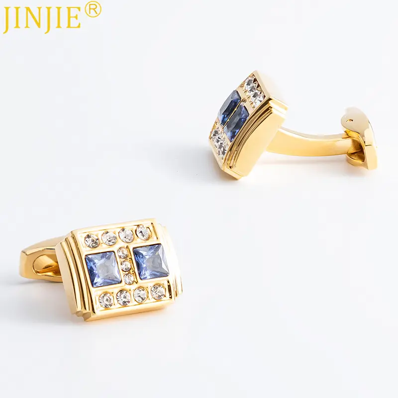 OEM JINJIE Ready To Ship Gold Plated Dark Blue Zirconia French Cufflinks For Men Suit Accessories CS0100 Manufacturers, Suppliers