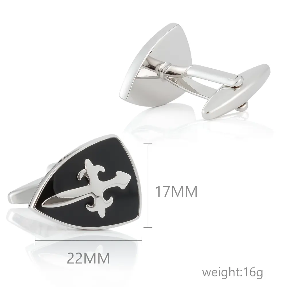 Wholesale Personalised Knights Black Enamel Shield Shape Men French Button Cufflinks CC0061