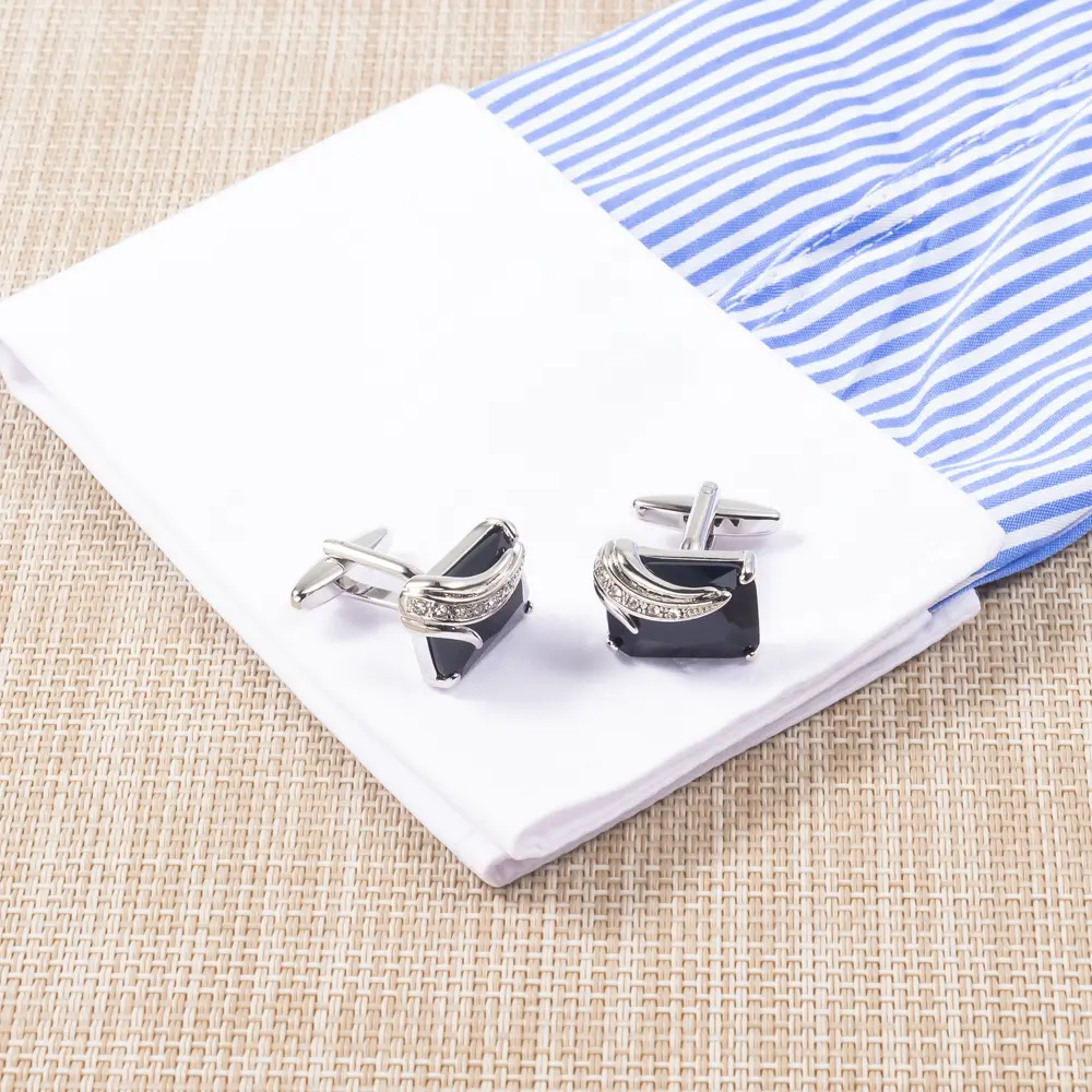 Wholesale Silver & Black Gemstone Elegant Cufflinks Custom Men's Suit Shirt Cuff link CS0095-3