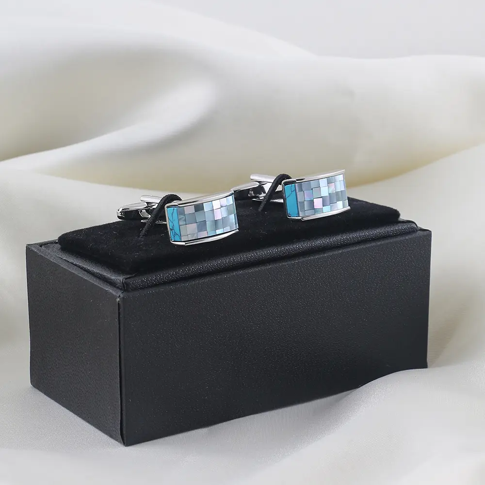 ODM High Quality Elegant Rectangle Blue Mother of Pearl Mosaic Cufflinks Manufacturers, Exporter