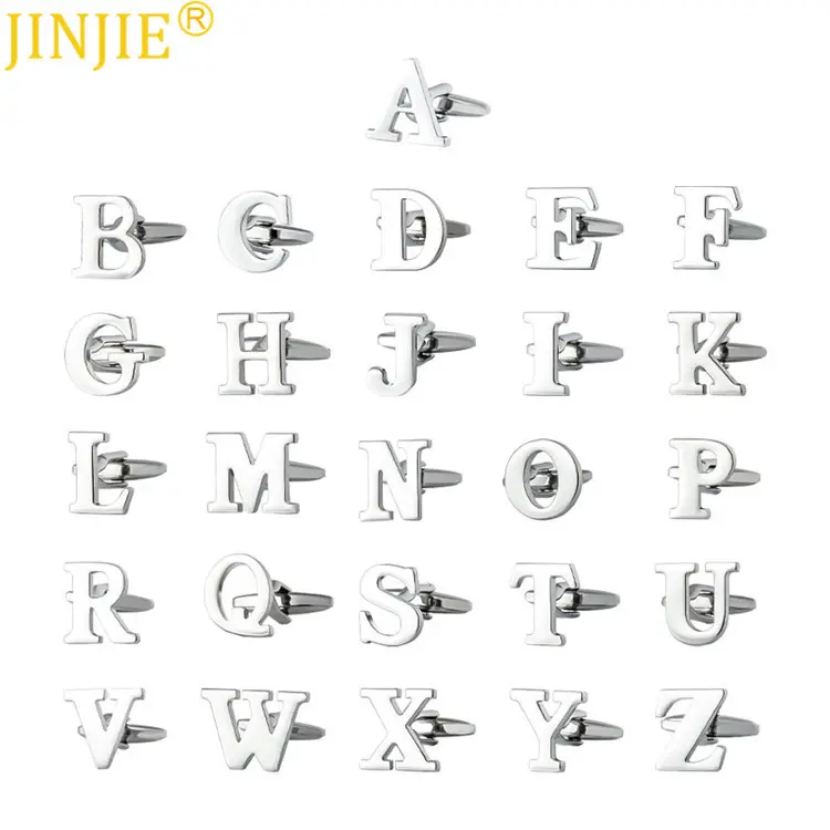 Custom JINJIE High Polished Brass Material Silver Plated Custom Initials Letter Alphabet Cufflinks For Men CL0001-S Manufacturer, Exporter