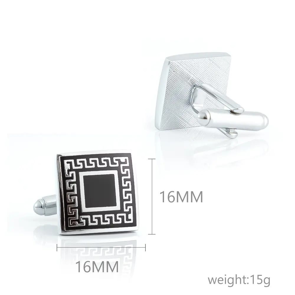 Custom Top Selling Amazon Gentleman Business Classic Silver & Black Square Sleeve Cufflinks Wholesale CC-Q054 Manufacturer, Exporter