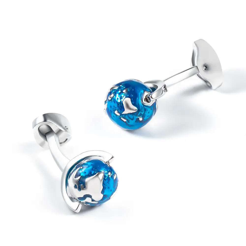 OEM Men Classical Shirt Cuff Link Wedding Party Buttons Blue Globe Cufflinks CC0322 Supplier, Factories