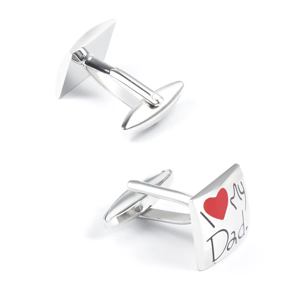 ODM Best Selling Enamel Silver I Love My Dad Red Heart Cufflinks Gift for Daddy Father's Day CC0006 Supplier, Companies