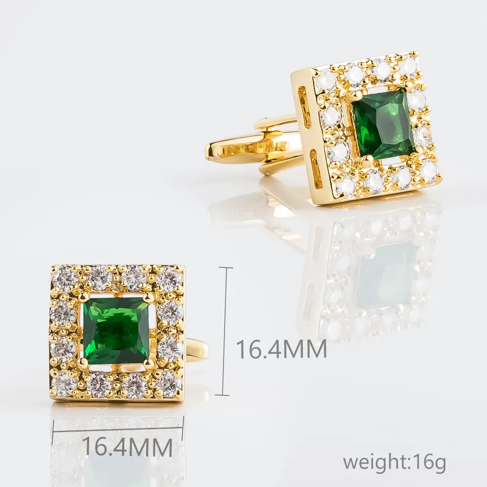 OEM New High Quality Luxury Gold Plated Square Emerald & Diamond Cufflinks For Men Suits CS8372-G3 Factory, Company