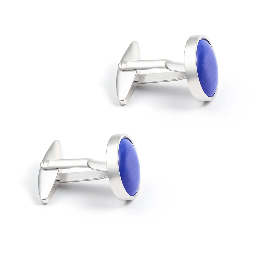 Wholesale Premium Quality Custom Round French Blue Onyx Gemstone Cufflinks CS0094