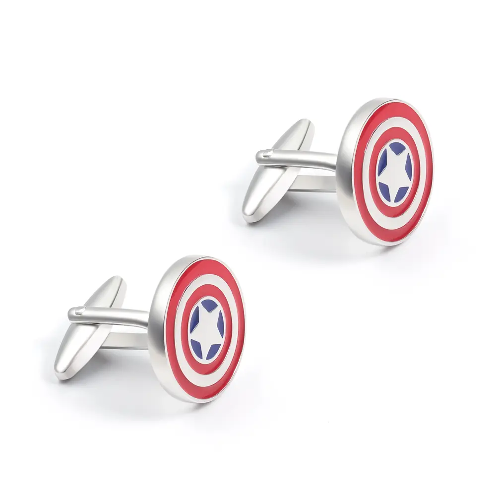 Wholesale Metal Enamel Logo Captain America Shield Shape Cufflinks Accessories for Men CC0278