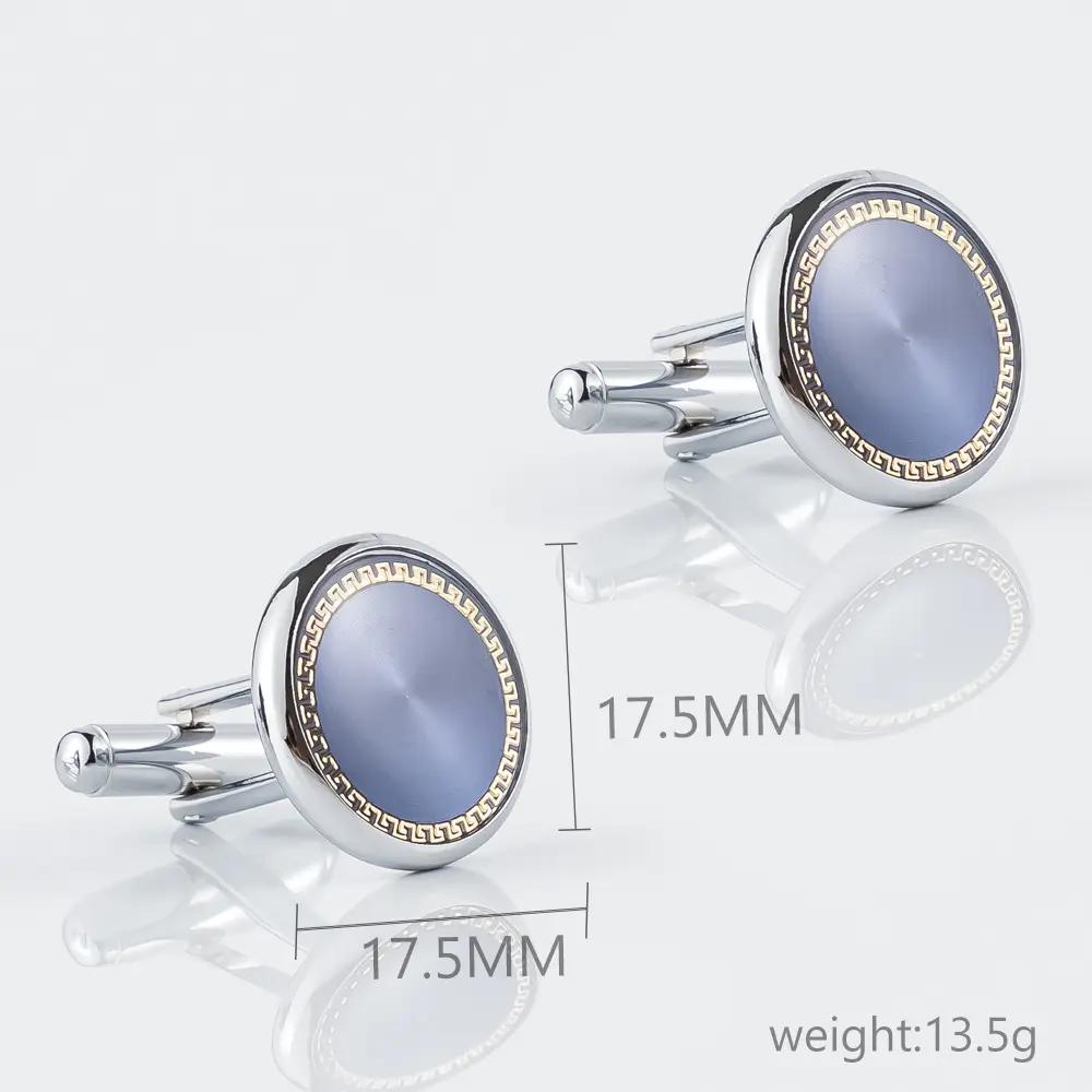 Wholesale New Luxury Silver Plated Blue Pattern Round Brass Metal Men Cufflinks Exporters, Company