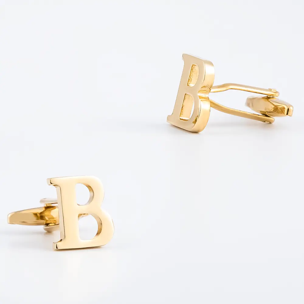 ODM Manufacturer High Quality Metal Brass Hollow Gold Initial Letter Alphabet Cufflinks For Mens CL0001-G Manufacturer, Factories