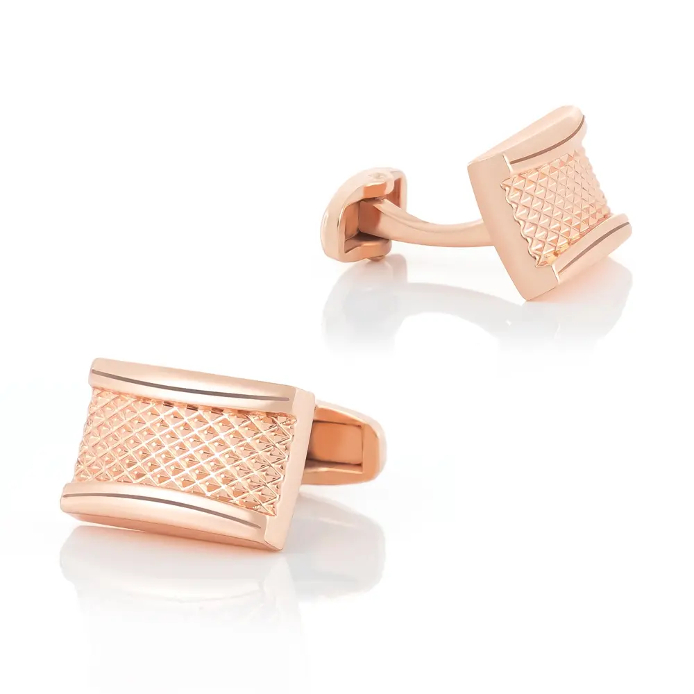 ODM Laser Metal Engraving Rectangle Shaped Premium Grid Cufflinks Luxury Rose Gold CLW0007-RG Exporter, Exporters