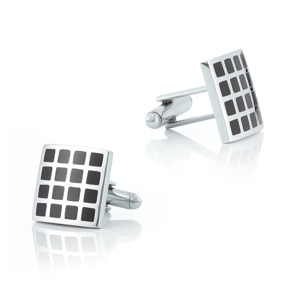Wholesale Fashion Simple Design Accessories Square Black and White Plaid Brass Cufflinks CC-Q121 Factories, Companies