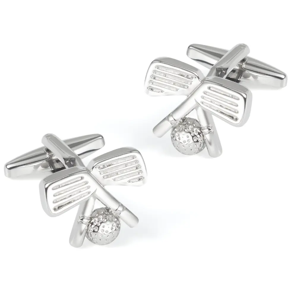 Custom Factory Hot Selling Metal Silver Plated Golf Clubs with Golf Ball Cufflinks CL0017 Factories, Exporters