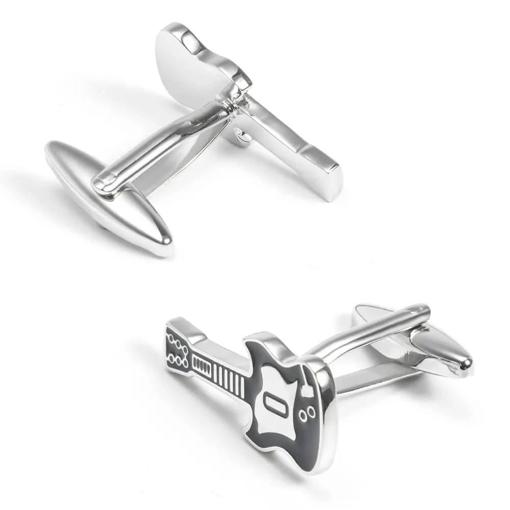 OEM Music Party Black & Silver Color Electric Guitar Men's Cufflinks Turkey Popular Style CC0021 Manufacturer, Exporter