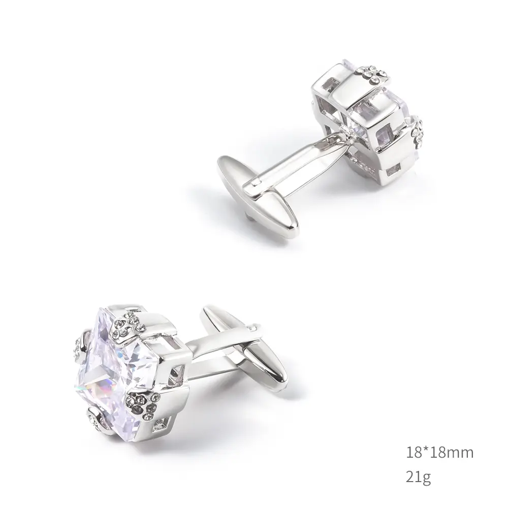 OEM Luxury Zircon Square Silver Color Formal Dress Business Shirt Cufflinks Men Wedding Gifts CS0007-W Suppliers, Company
