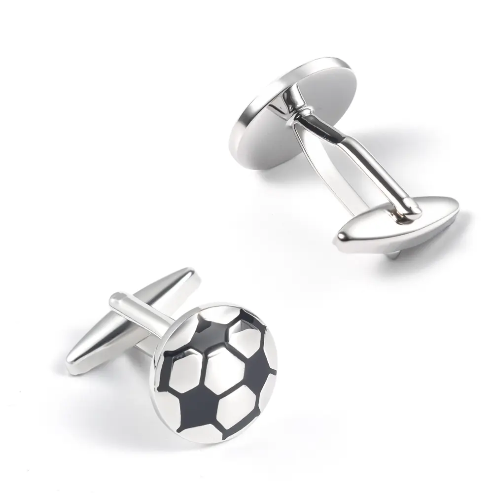 Wholesale Fashion Brass Sliver Black Football Cuff Links Accessories for Men Gifts CC0012