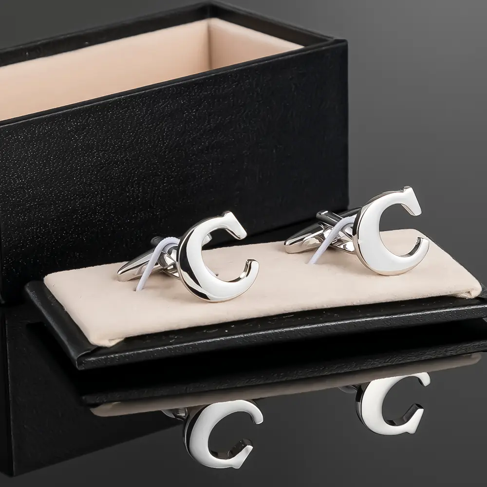 Custom JINJIE High Polished Brass Material Silver Plated Custom Initials Letter Alphabet Cufflinks For Men CL0001-S Manufacturer, Exporter