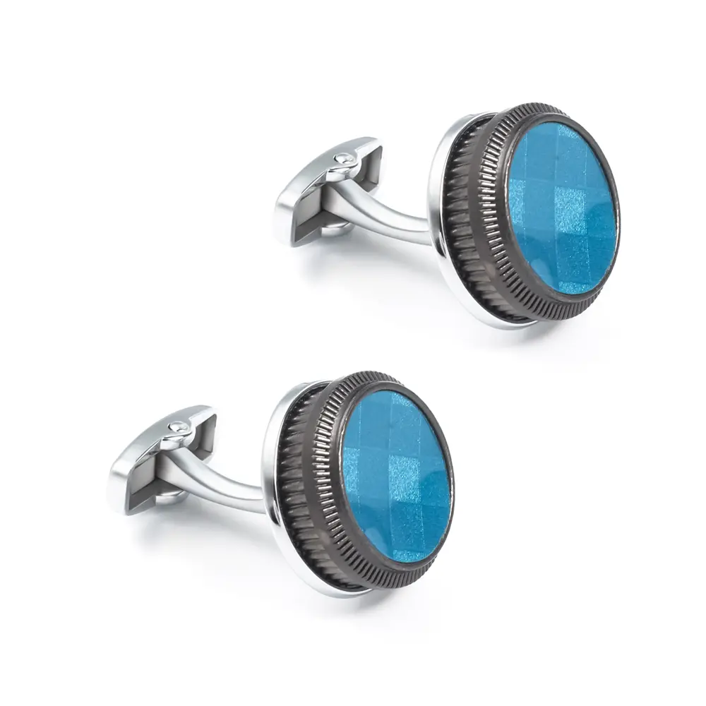 ODM Luxury Men Jewelry Alloy Material Round Shape Blue Cufflinks Groomsman Gifts Manufacturers, Factory