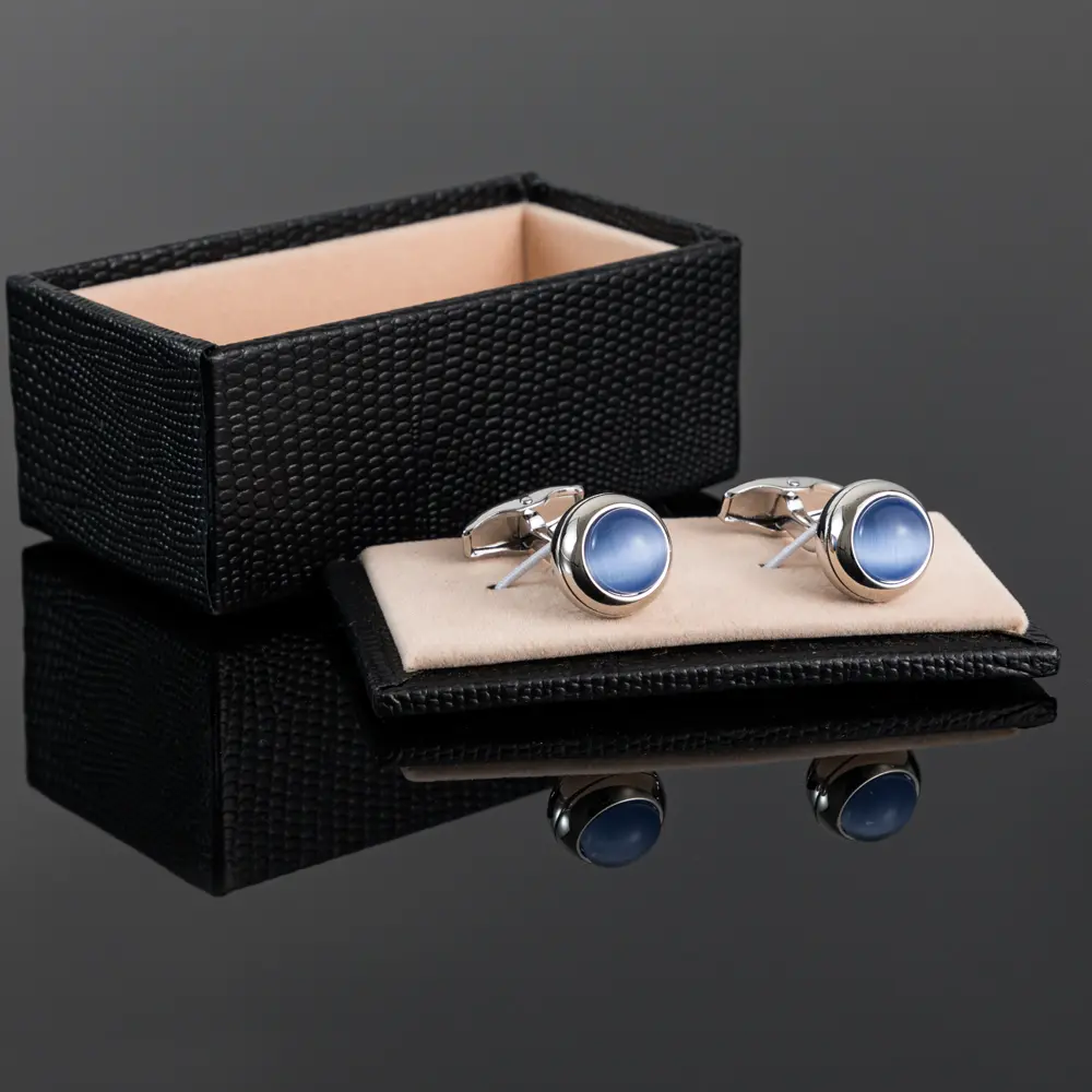 OEM Silver Plated Blue Cora Crystal Stone Cufflinks Elegance Designer Men Cuff Links Supplier, Suppliers