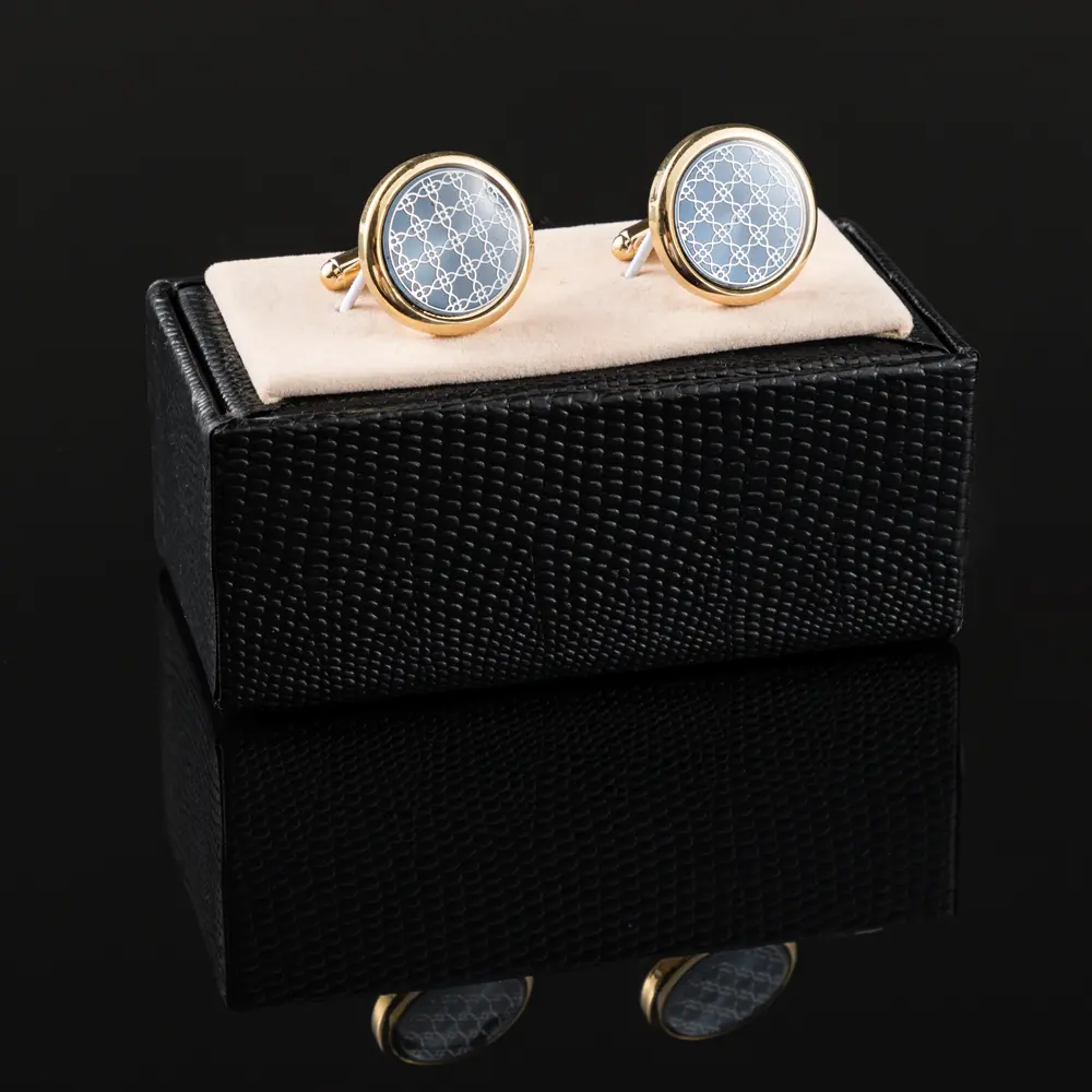 Wholesale Low Price Gold Plated Round Lace Pattern Wedding Gift for Men Cufflink Factory Wholesale Supplier, Factories