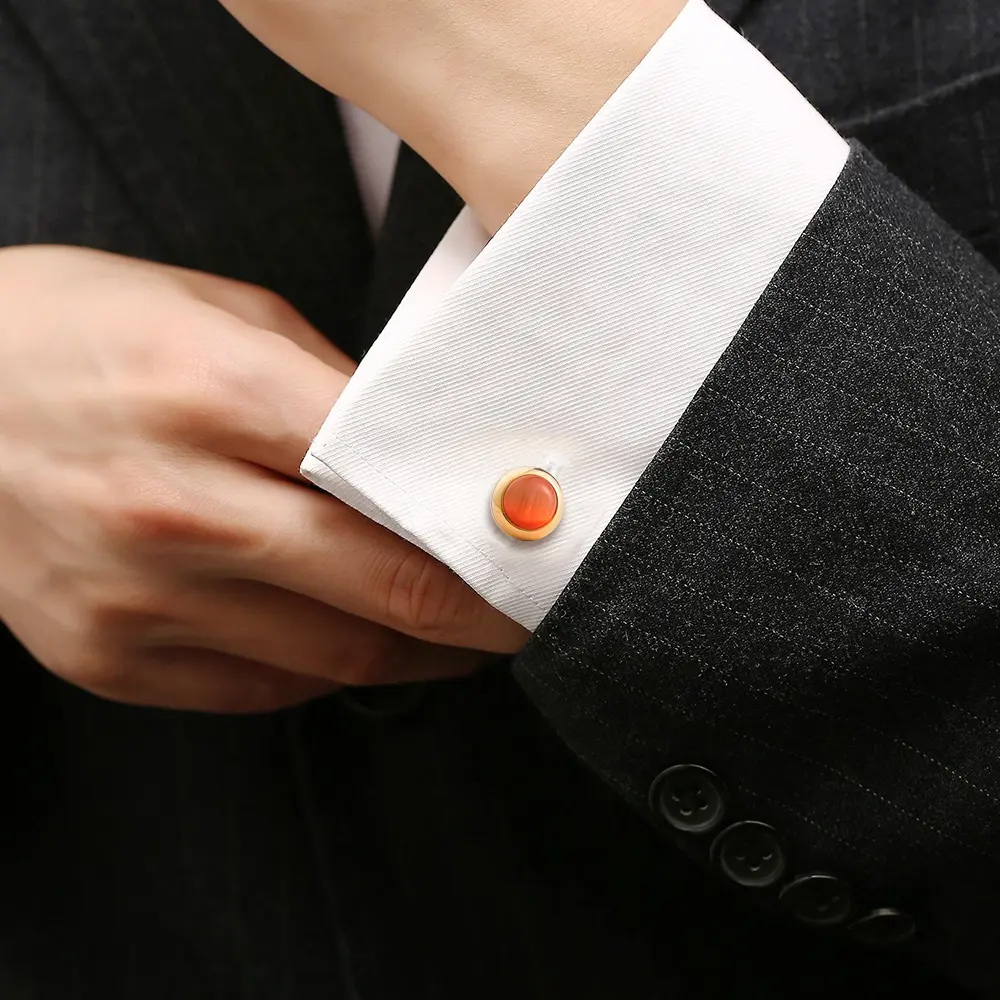 Custom Golden Plated Cora Crystal Stone Cufflinks Elegance Designer Men Cuff Links Suppliers, Companies