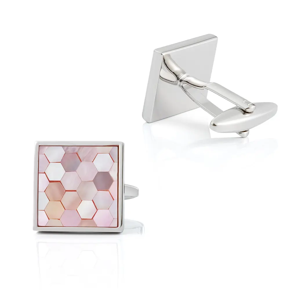 OEM High Quality Pink Copper Material Mother of Pearl Men Shirt Cufflinks for Wedding Suppliers, Company