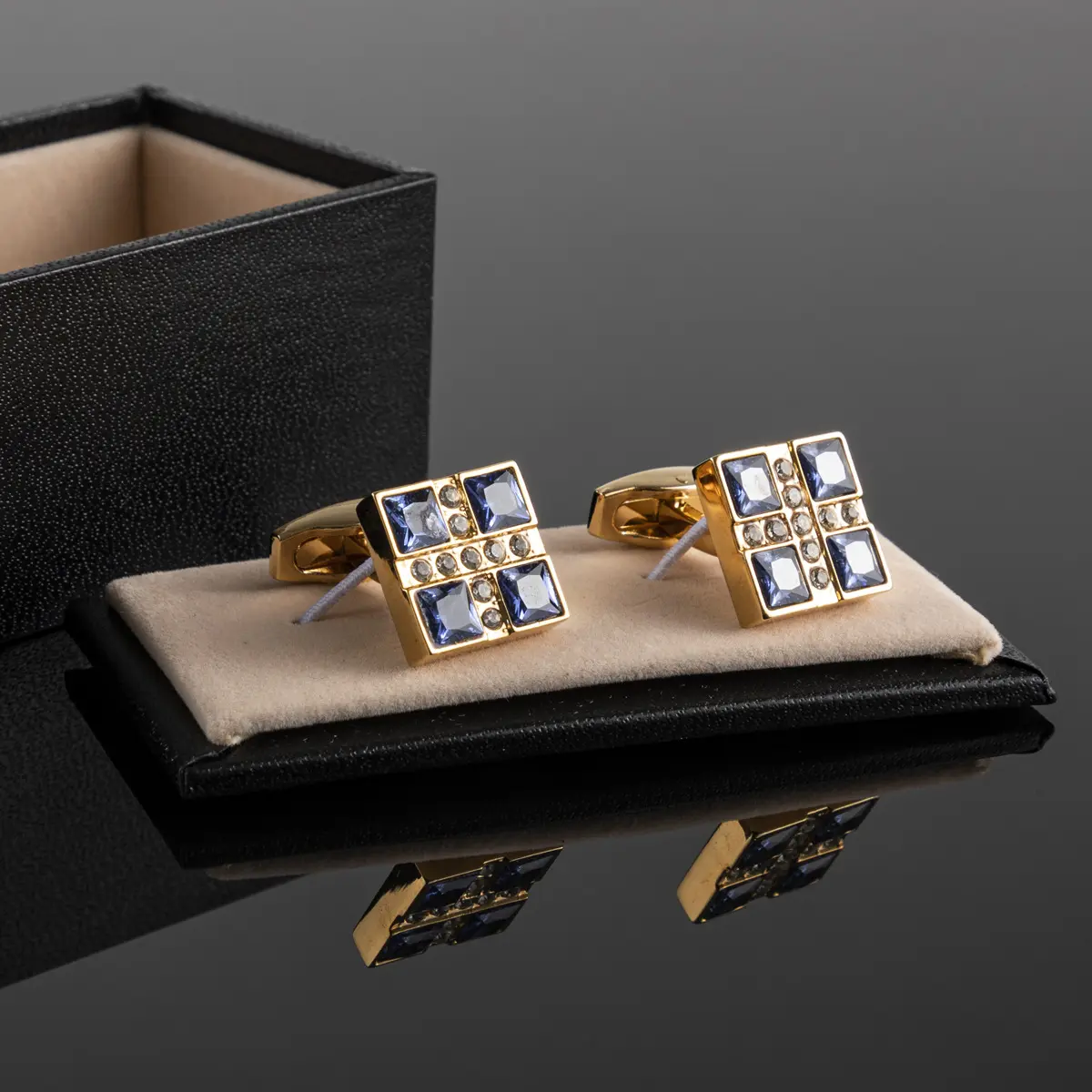 Custom High Quality Gold Sapphire Men's Wedding Unisex Suit Party Business French Shirt Cufflinks CS0101 Exporter, Exporters