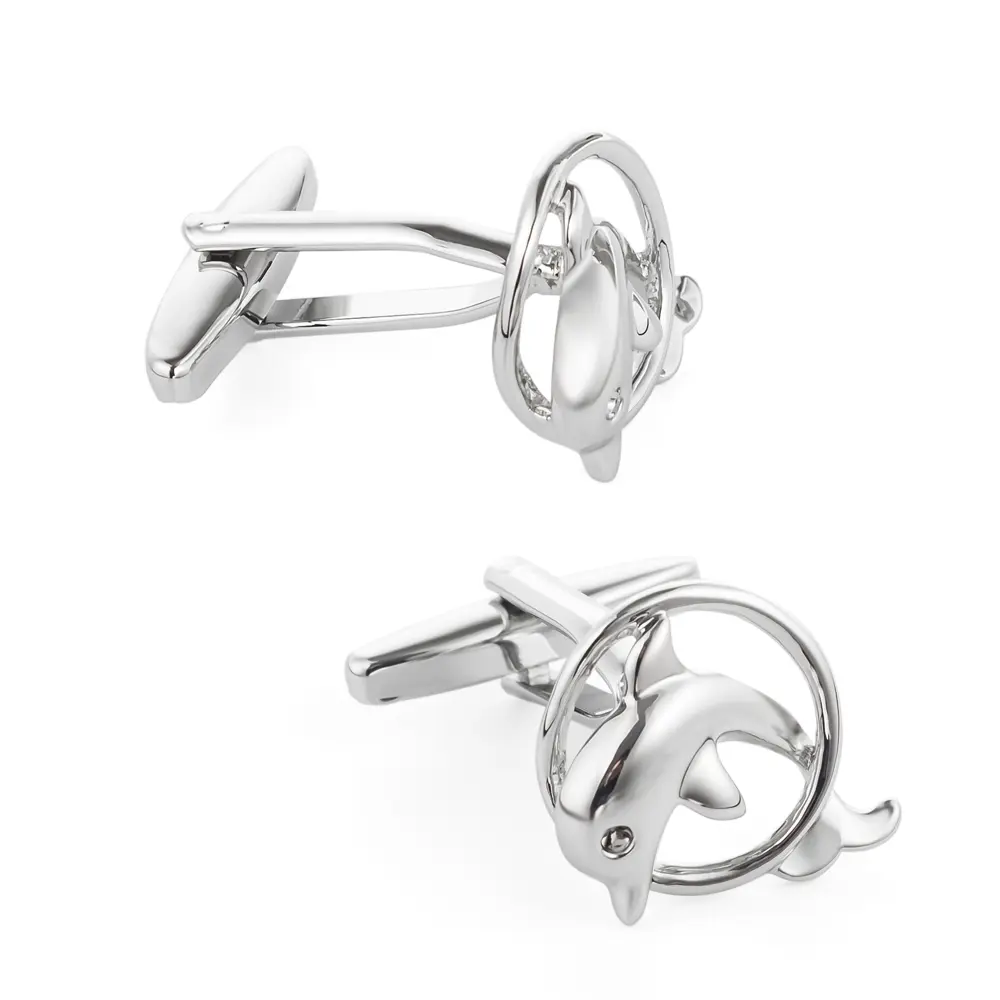 Wholesale Men's Trendy Novelty Copper Metal Silver Plated Dolphin Animal Cufflinks CL0042