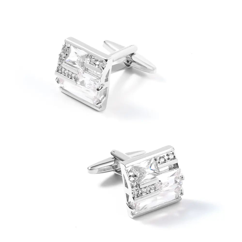 ODM China Factory Low Price Luxury Suit Shirt Crystal Wedding Zircon White Color Cufflinks CS0056-White Exporters, Company
