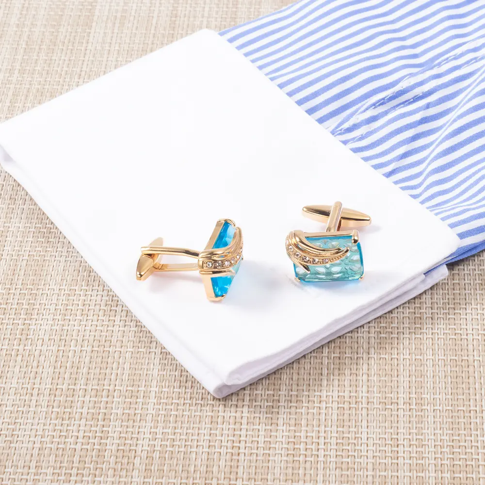 Wholesale Sky Blue Crystal Diamond Elegant Cufflinks Custom Men's Suit Shirt Cufflinks CS0095-2